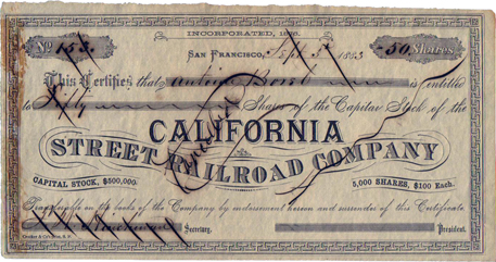 California Street Railroad Company, 1883»